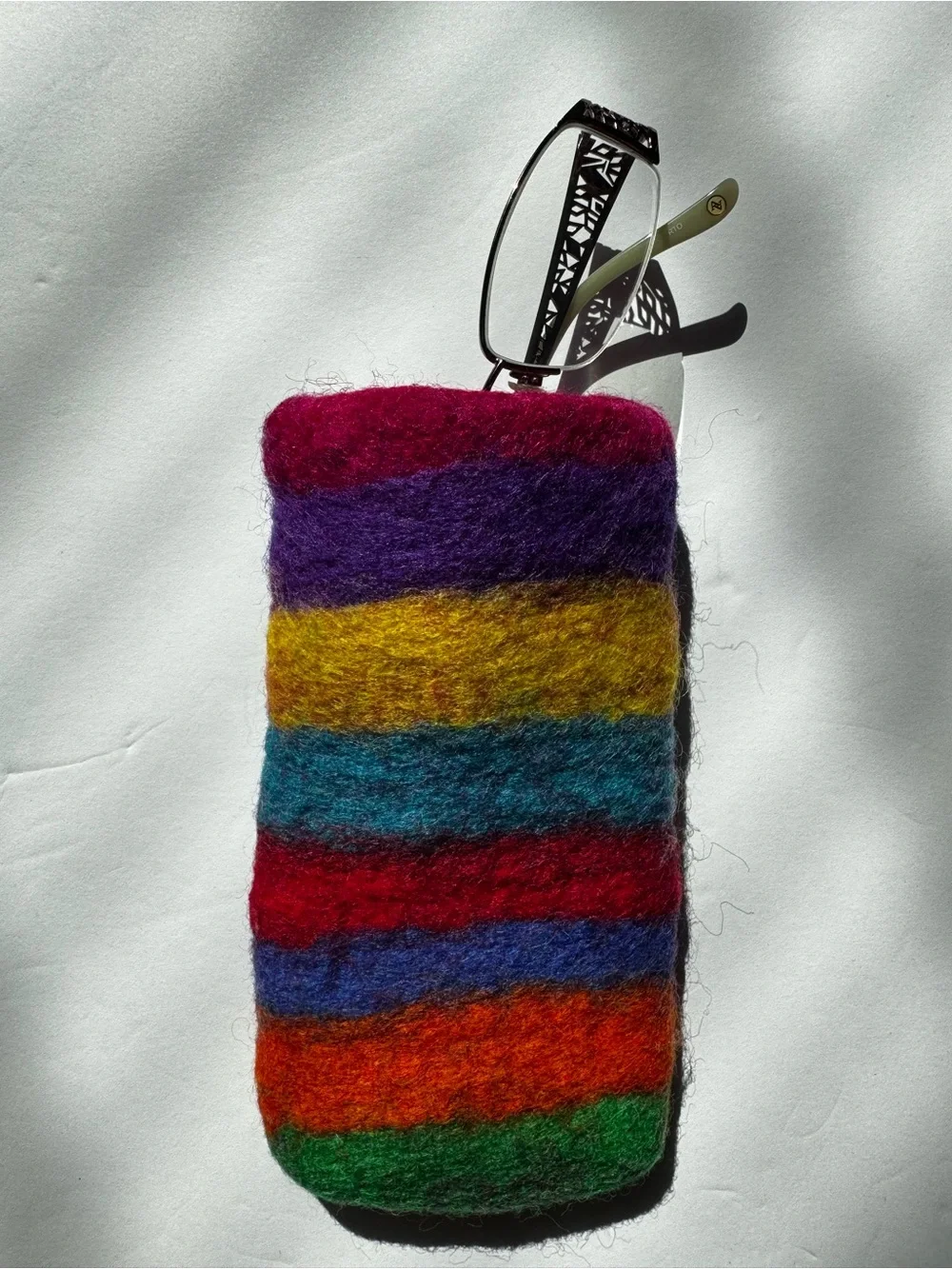 Handmade Glass Case Phone Pen Protector Wool Colorful Striped Rainbow Storage